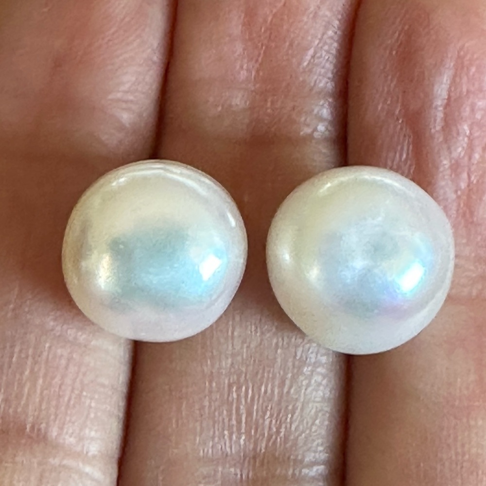 HANDMADE 11mm White Cultured Stud Pearl Earrings 925 Sterling Silver